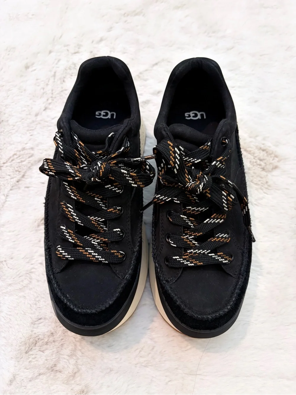 UGG Marin Lace Platform Sneakers Black Nubuck Chunky Lug Sole Size 9